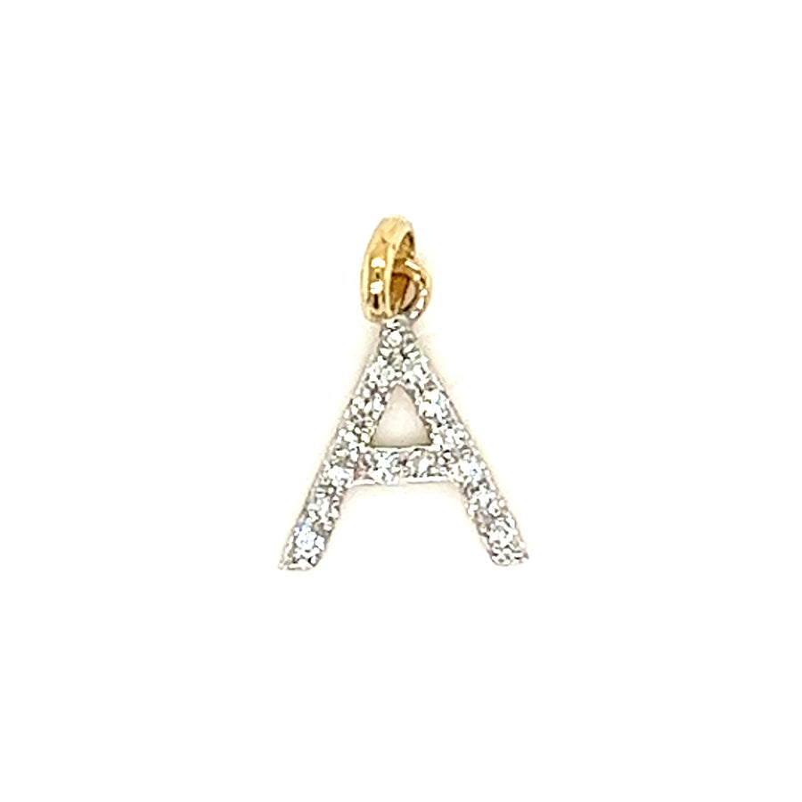 14K Yellow Gold Natural Diamond Letter A Pendant