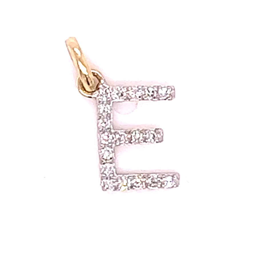 14K Yellow Gold Natural Diamond Letter E Pendant