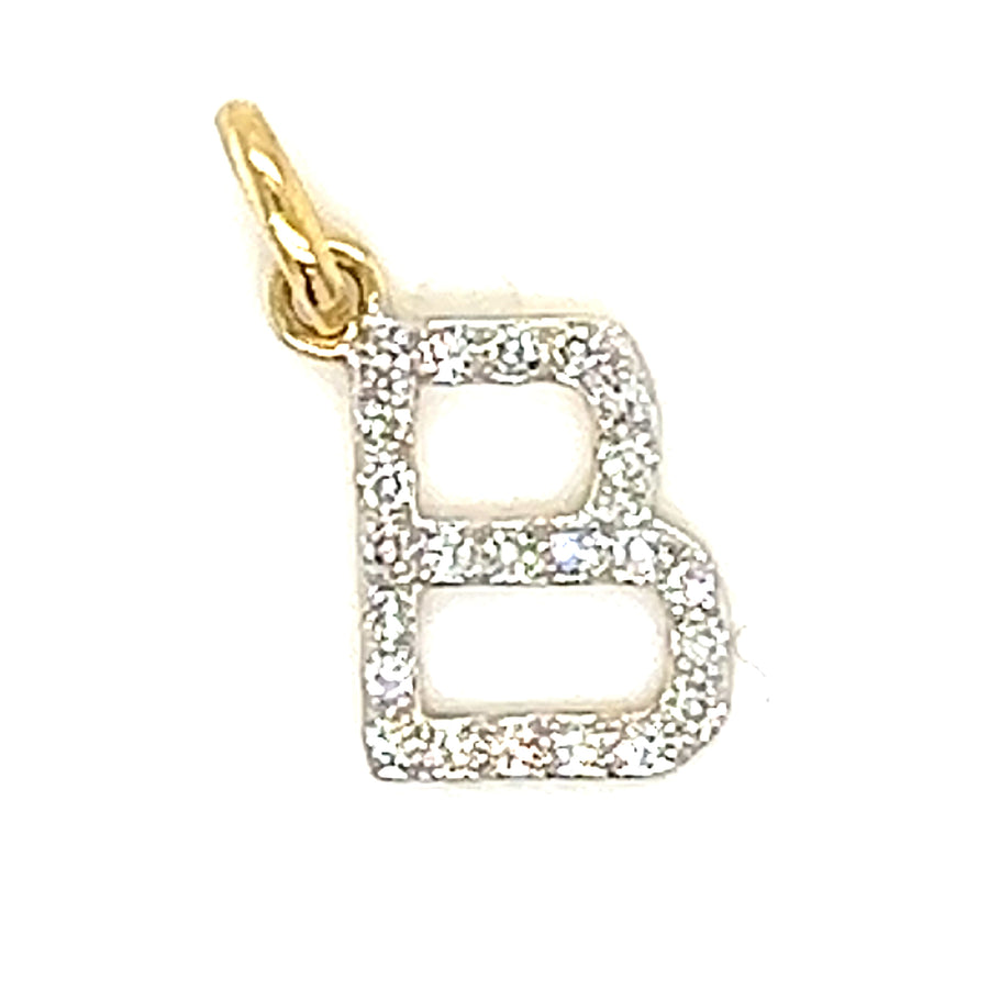 14K Yellow Gold Natural Diamond Letter B Pendant