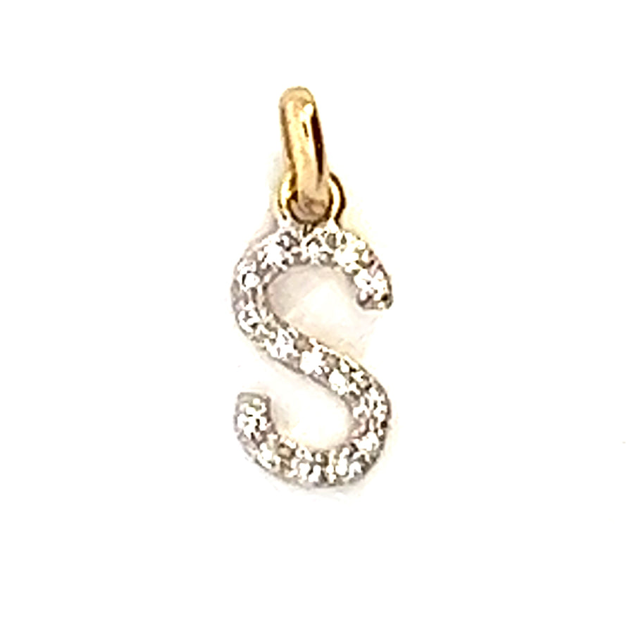 14K Yellow Gold Natural Diamond Letter S Pendant