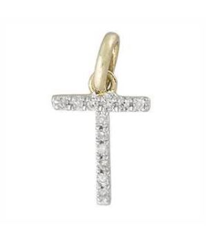 14K Yellow Gold Natural Diamond Letter T Pendant