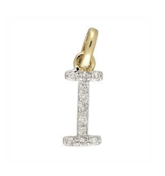 14K Yellow Gold Natural Diamond Letter I Pendant