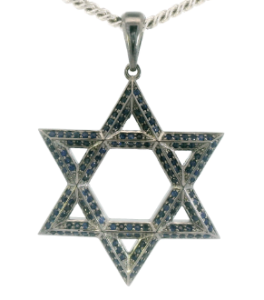 14K White Gold Black Ruthenium Plated Star of David 'Max' Blue Sapphires Pendant