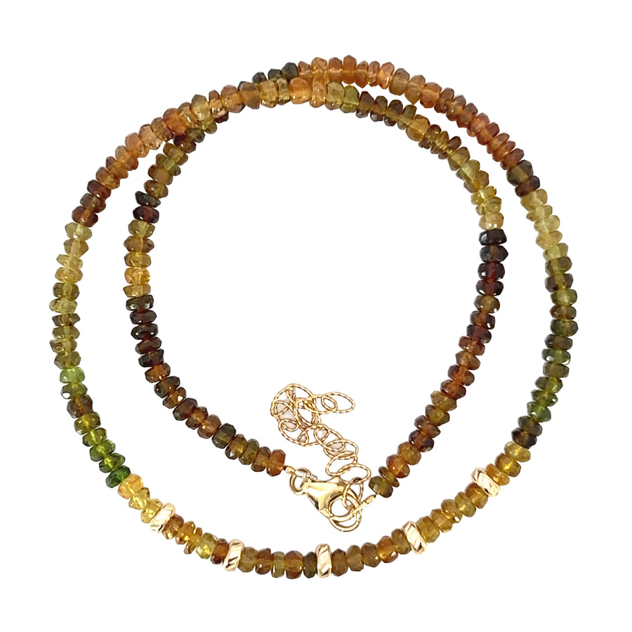 14K Yellow Gold Autumn Tourmaline Beaded Necklace