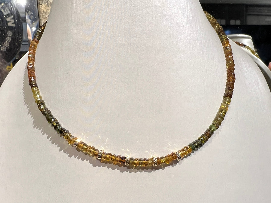 14K Yellow Gold Autumn Tourmaline Beaded Necklace