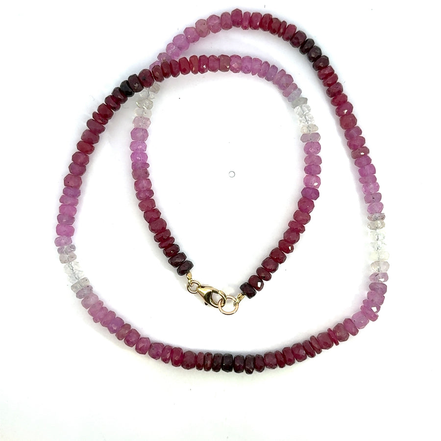 14K Yellow Gold Ombre Ruby Beaded Necklace