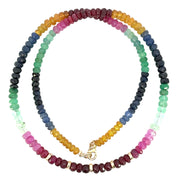 14K Yellow Gold Graduated Vibrant Rainbow Sapphire Beaded Necklace