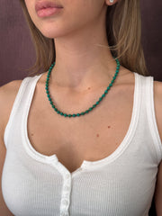 14K Yellow Gold Malachite & Black Agate Beaded Necklace