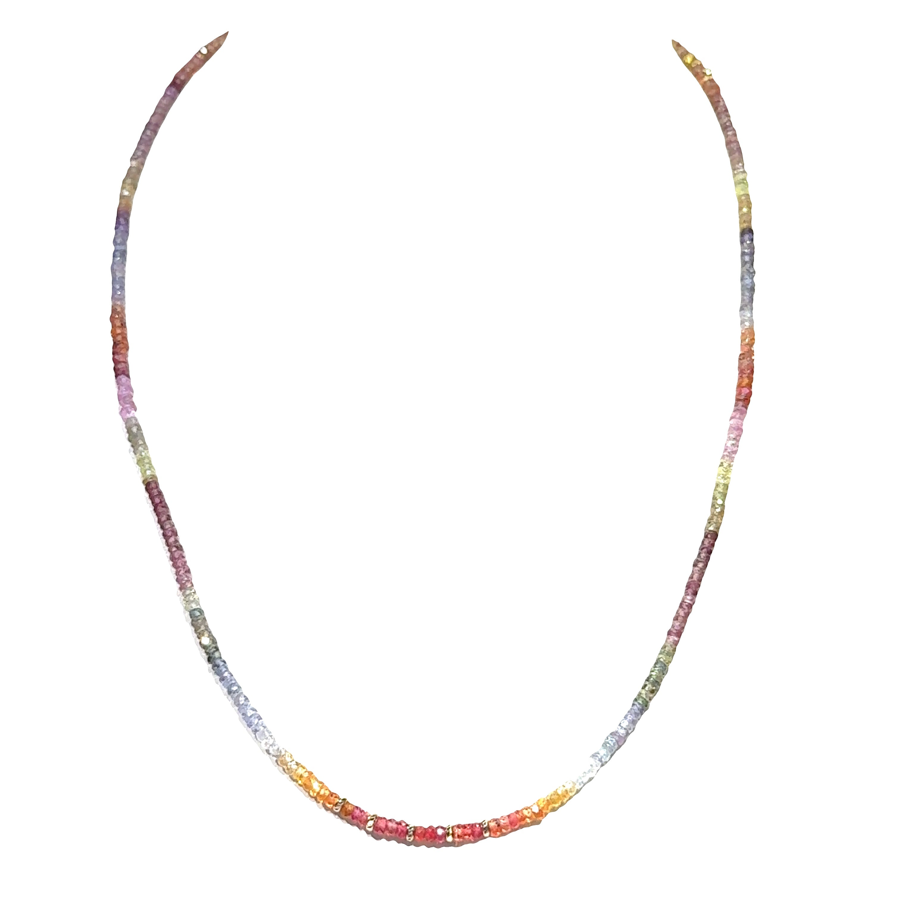 14K Yellow Gold Sunrise Rainbow Sapphire Gradient Beaded Necklace