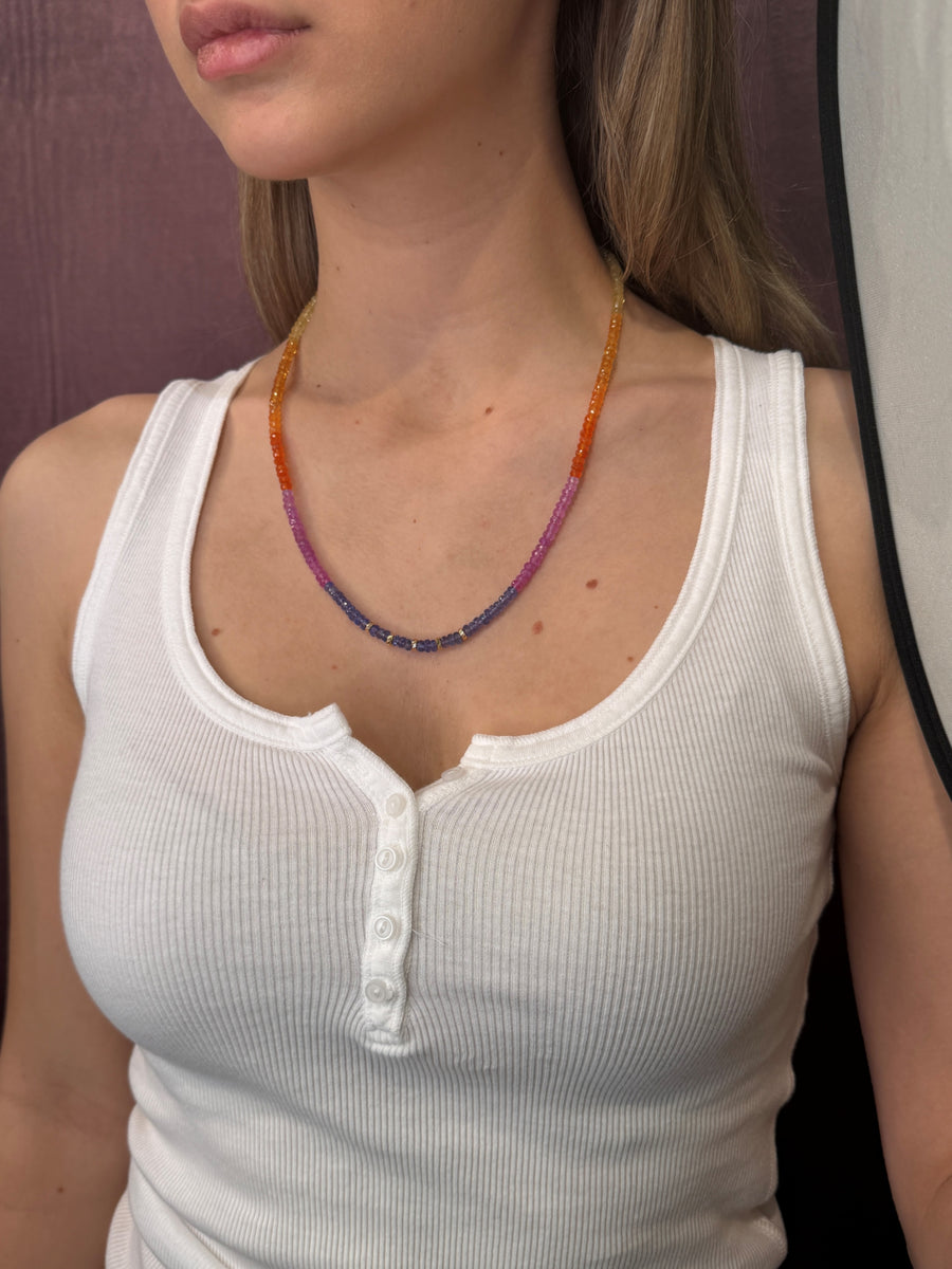 14K Yellow Gold Unicorn Sunset Beaded Necklace
