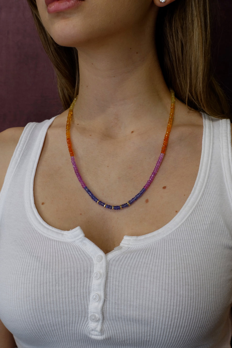 14K Yellow Gold Unicorn Sunset Beaded Necklace
