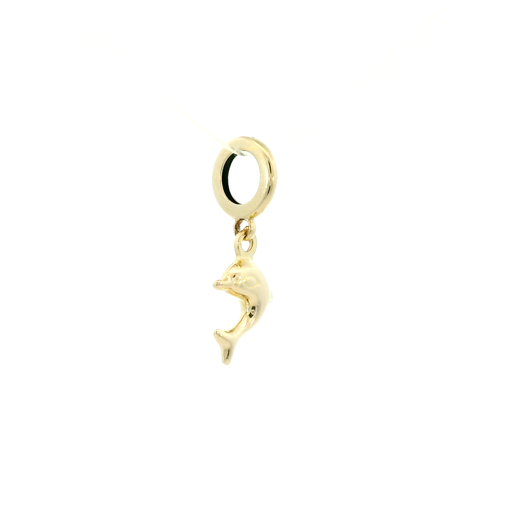 Gold dolphin charm on a white background