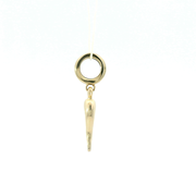 Gold pendant with a circular top and pointed bottom on a white background