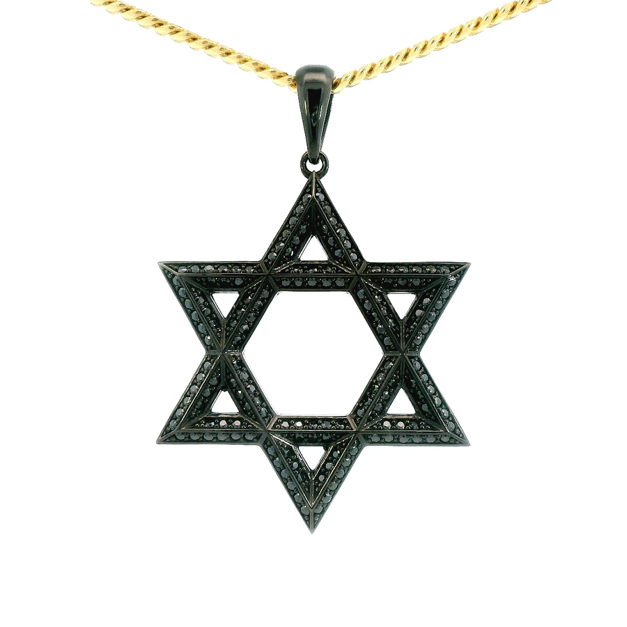14K White Gold Black Ruthenium Plated Black Diamond Star of David 'Max' Pendant