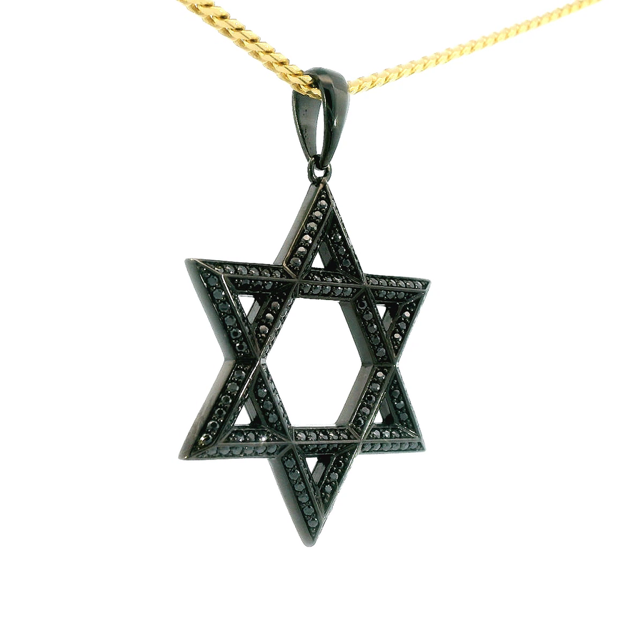 14K White Gold Black Ruthenium Plated Black Diamond Star of David 'Max' Pendant