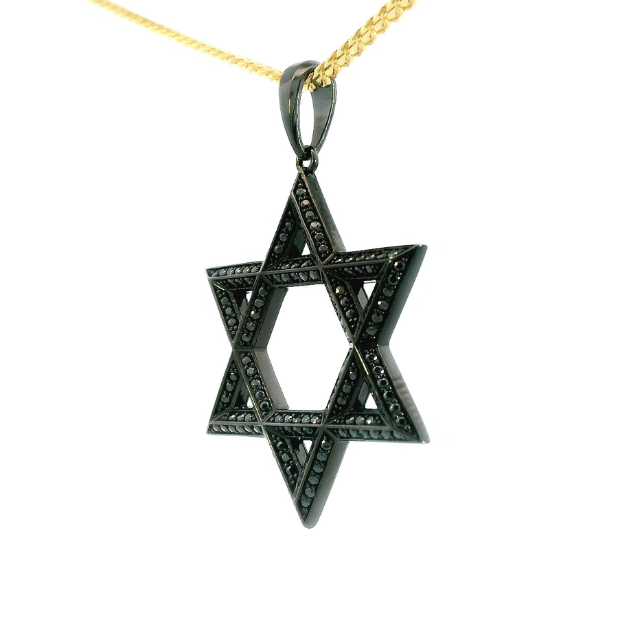 14K White Gold Black Ruthenium Plated Black Diamond Star of David 'Max' Pendant