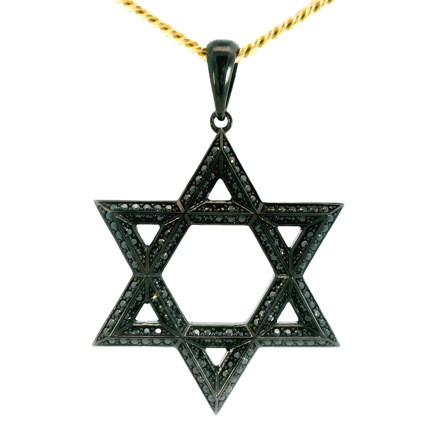 14K White Gold Black Ruthenium Plated Black Diamond Star of David 'Max' Pendant