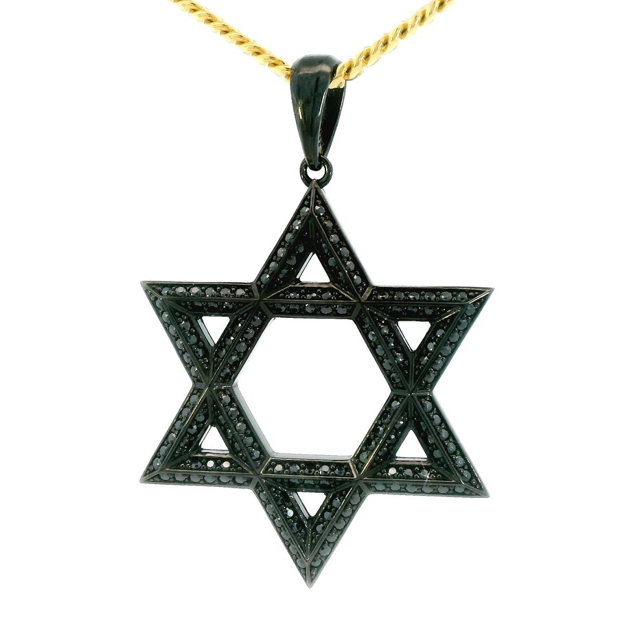 14K White Gold Black Ruthenium Plated Black Diamond Star of David 'Max' Pendant