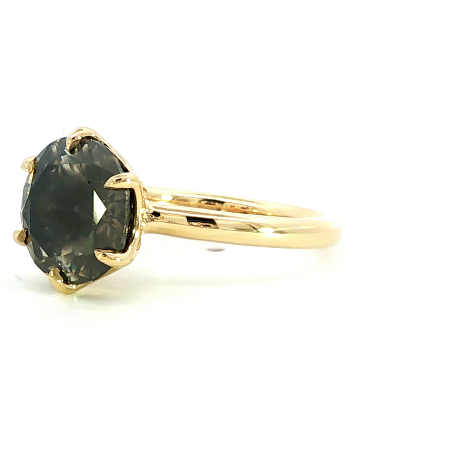 18K Yellow Gold 4.36ct Natural Whiskey Diamond Aurora Glow Vintage Inspired Ring