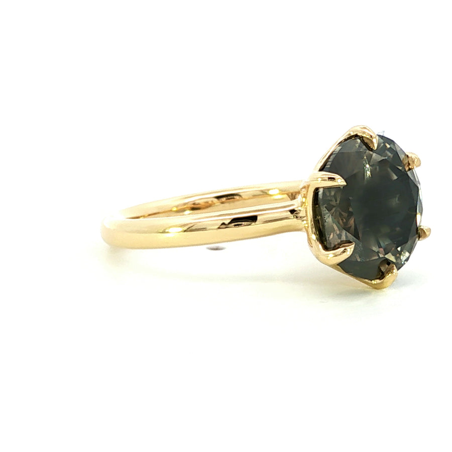 18K Yellow Gold 4.36ct Natural Whiskey Diamond Aurora Glow Vintage Inspired Ring