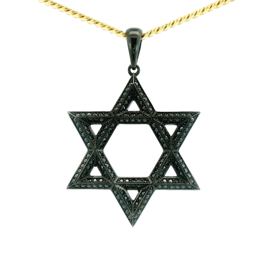 14K White Gold Black Ruthenium Plated Natural Black Diamond Star of David 'Max' Pendant