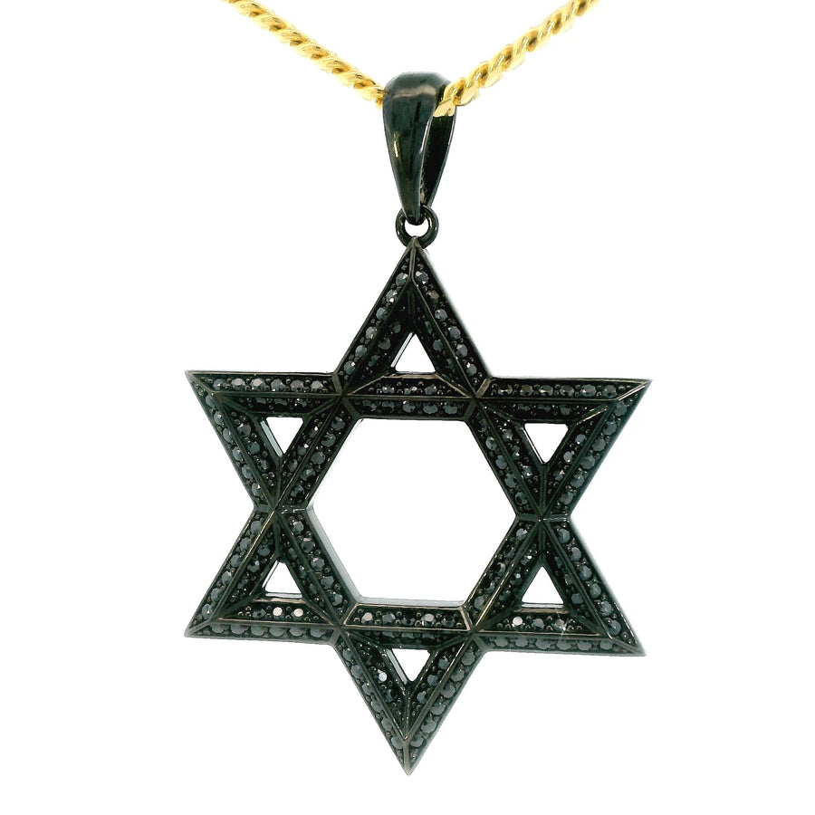 14K White Gold Black Ruthenium Plated Natural Black Diamond Star of David 'Max' Pendant