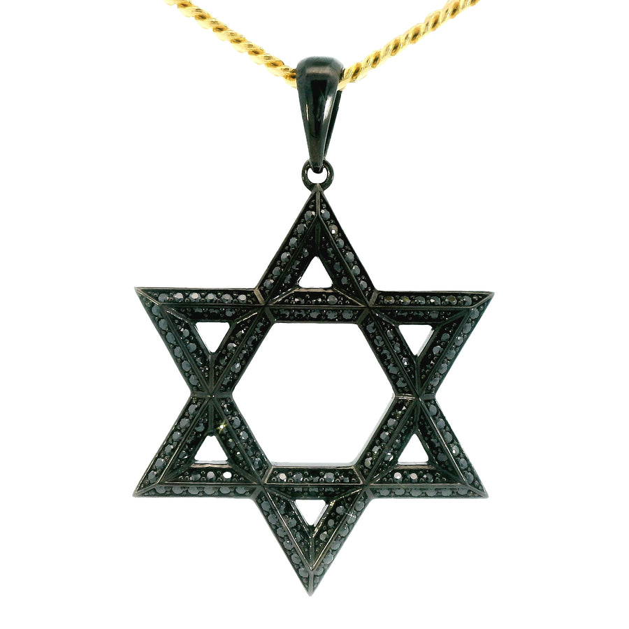14K White Gold Black Ruthenium Plated Natural Black Diamond Star of David 'Max' Pendant