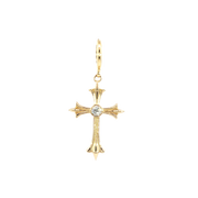 14K Yellow Gold Natural Diamond Fleur Cross Rondelle Pendant