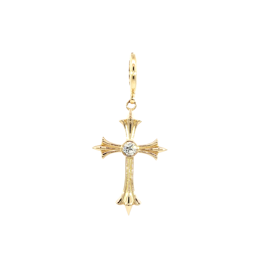 14K Yellow Gold Natural Diamond Fleur Cross Rondelle Pendant