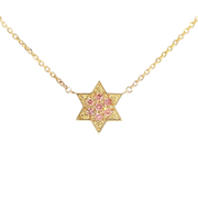 14K Yellow Gold Star of David Seven Diamond Necklace