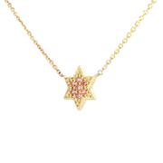 14K Yellow Gold Star of David Seven Diamond Necklace