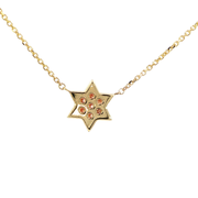 14K Yellow Gold Star of David Seven Diamond Necklace