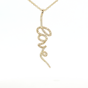 14K Yellow Gold Lab Diamond Cursive Love Dangle Necklace
