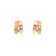 14K Yellow Gold Natural Diamond Pink Sapphire Double Loop Illusion Stud Earrings