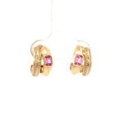 14K Yellow Gold Natural Diamond Pink Sapphire Double Loop Illusion Stud Earrings