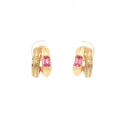 14K Yellow Gold Natural Diamond Pink Sapphire Double Loop Illusion Stud Earrings