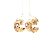 14K Yellow Gold Natural Diamond Pink Sapphire Double Loop Illusion Stud Earrings