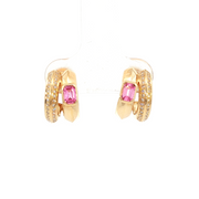 14K Yellow Gold Natural Diamond Pink Sapphire Double Loop Illusion Stud Earrings