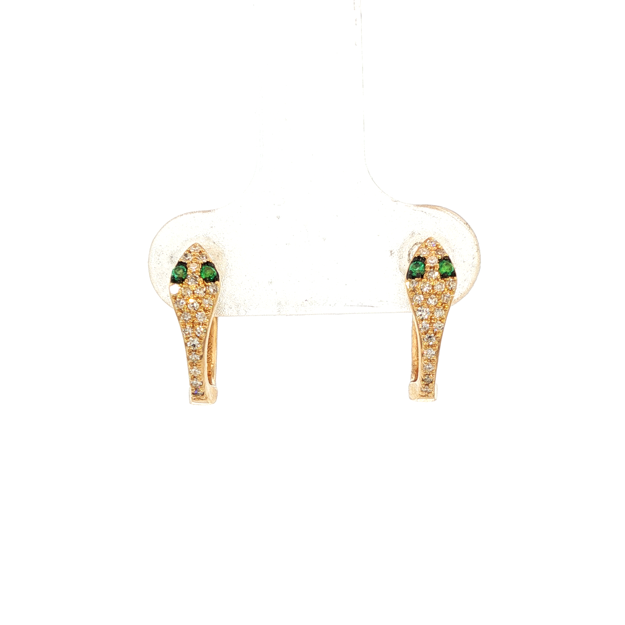 14K Yellow Gold Emerald and Natural Diamond Snake Huggies