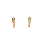 14K Yellow Gold Emerald and Natural Diamond Snake Huggies