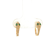 14K Yellow Gold Emerald and Natural Diamond Snake Huggies