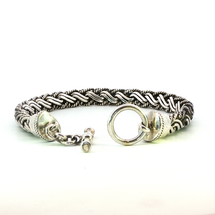 925 Sterling Silver Heavy Alternating Twist Bali Bracelet