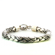 925 Sterling Silver Alternating Scale and Weave Box Bali Bracelet