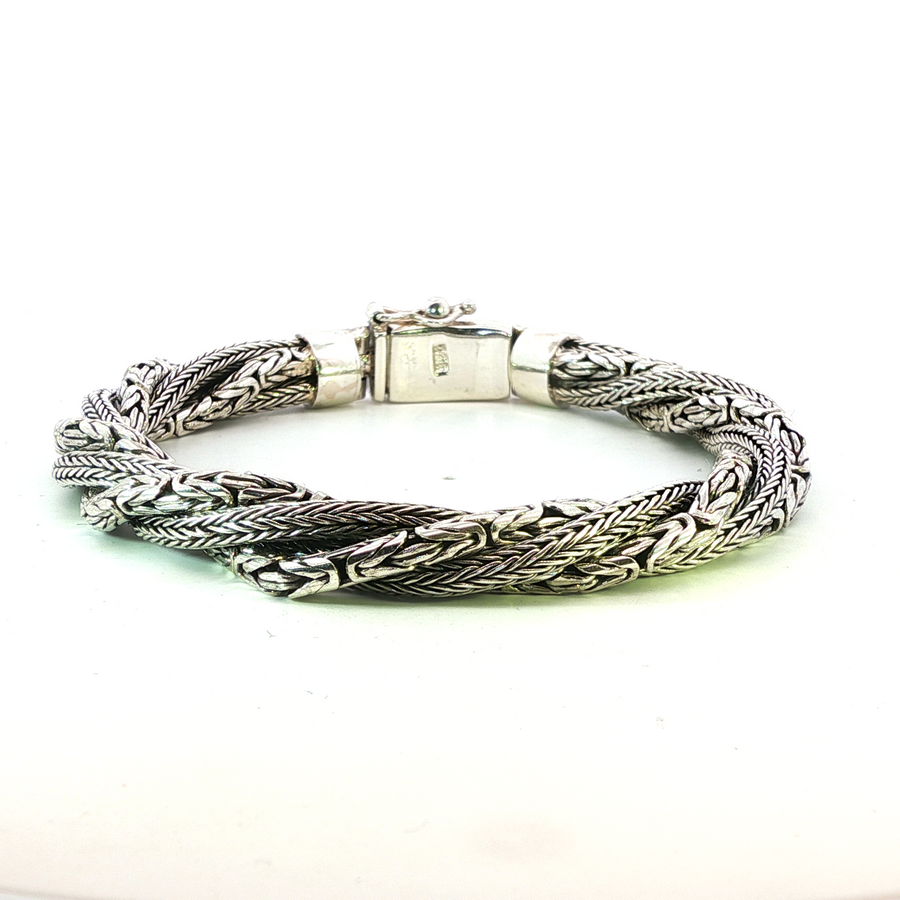 925 Sterling Silver Heavy Alternating Twist Bali Bracelet