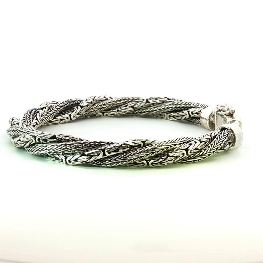 925 Sterling Silver Heavy Alternating Twist Bali Bracelet