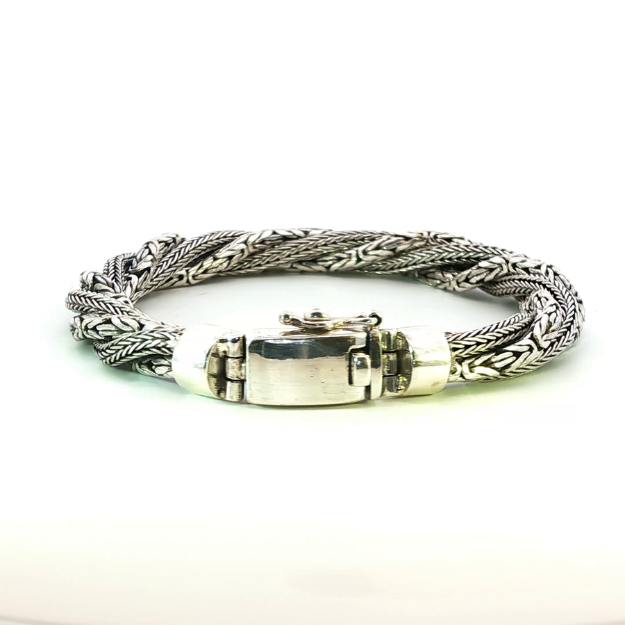 925 Sterling Silver Heavy Alternating Twist Bali Bracelet