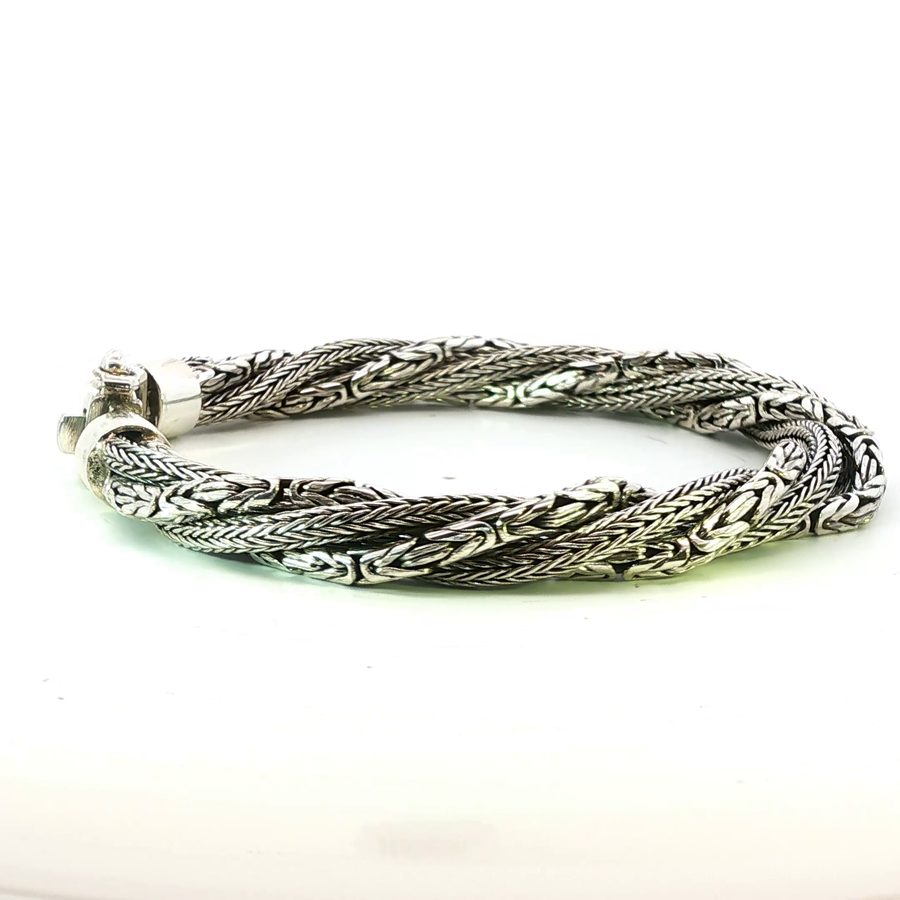 925 Sterling Silver Heavy Alternating Twist Bali Bracelet