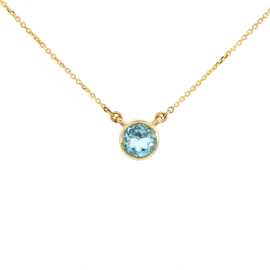 14K Yellow Gold Natural Aquamarine Bezel Set Necklace