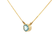 14K Yellow Gold Natural Aquamarine Bezel Set Necklace