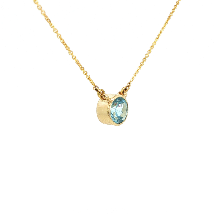 14K Yellow Gold Natural Aquamarine Bezel Set Necklace